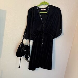 Juicy Couture Black Velvet Velour Dress Rhinestone Accents W/ Matching Purse